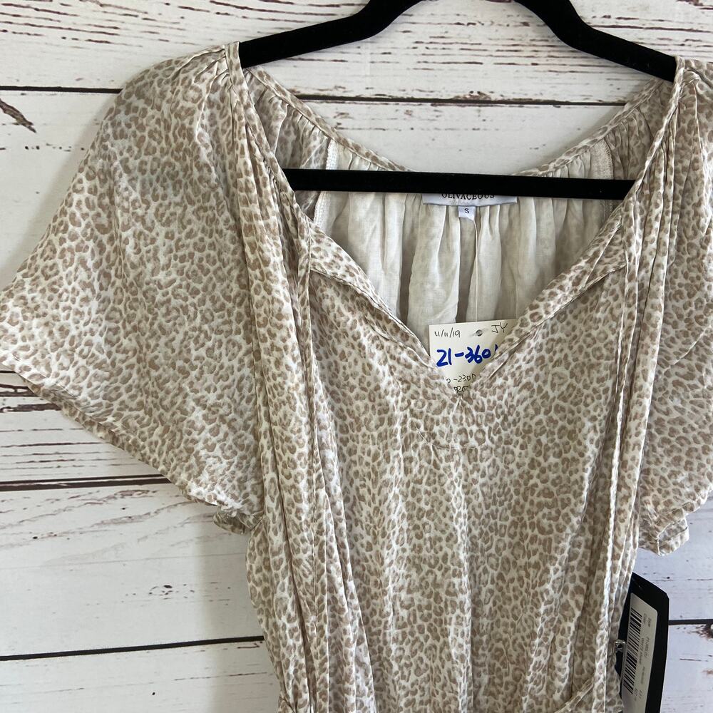 Olivaceous S Cream Boho Animal Print Belted Tassel Ruffle Flowy Mini Dress - Picture 4 of 10